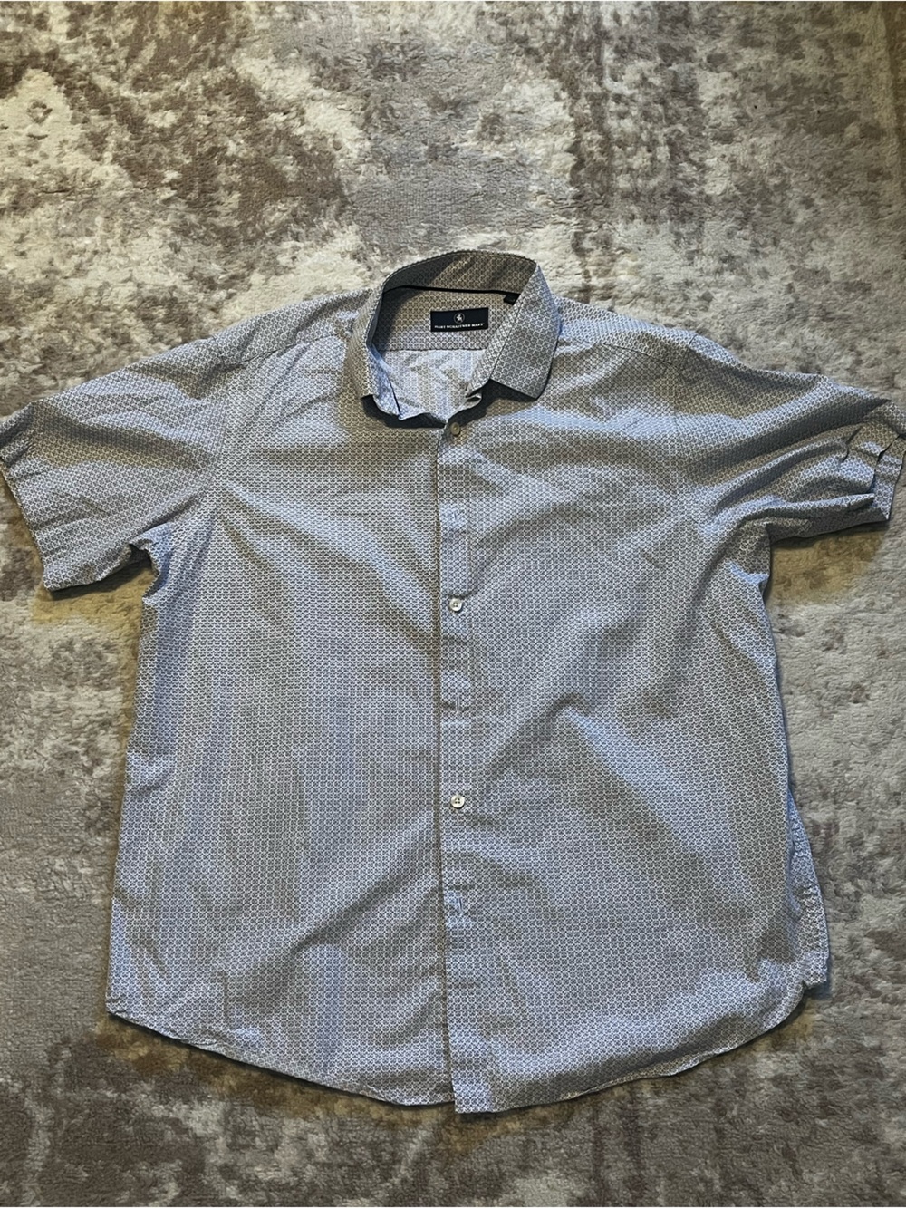 Hart Schaffner Marx Mens Large Short Sleeve Geometric Button Down Shirt Blue